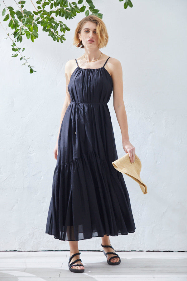 Dramatic summer belted dress <br> -BLK-