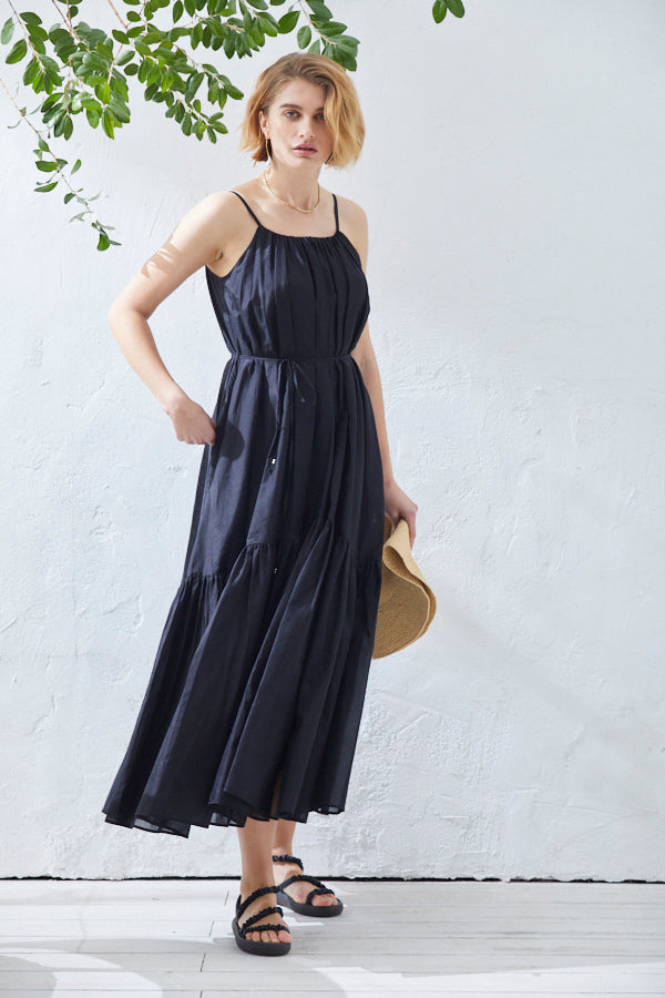 Dramatic summer belted dress <br> -BLK-