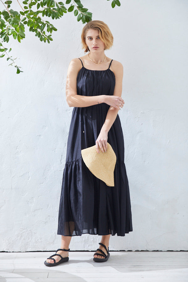 Dramatic summer belted dress <br> -BLK-