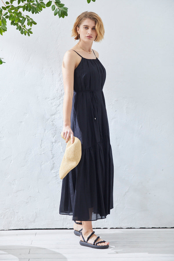 Dramatic summer belted dress <br> -BLK-