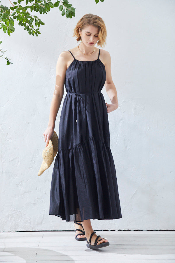 Dramatic summer belted dress <br> -BLK-