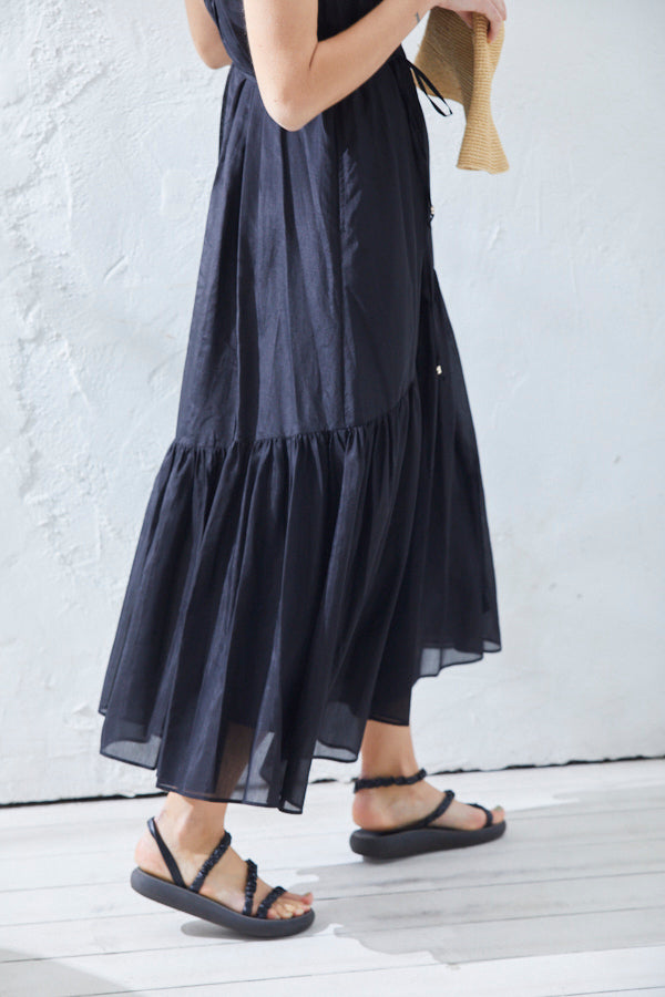 Dramatic summer belted dress <br> -BLK-