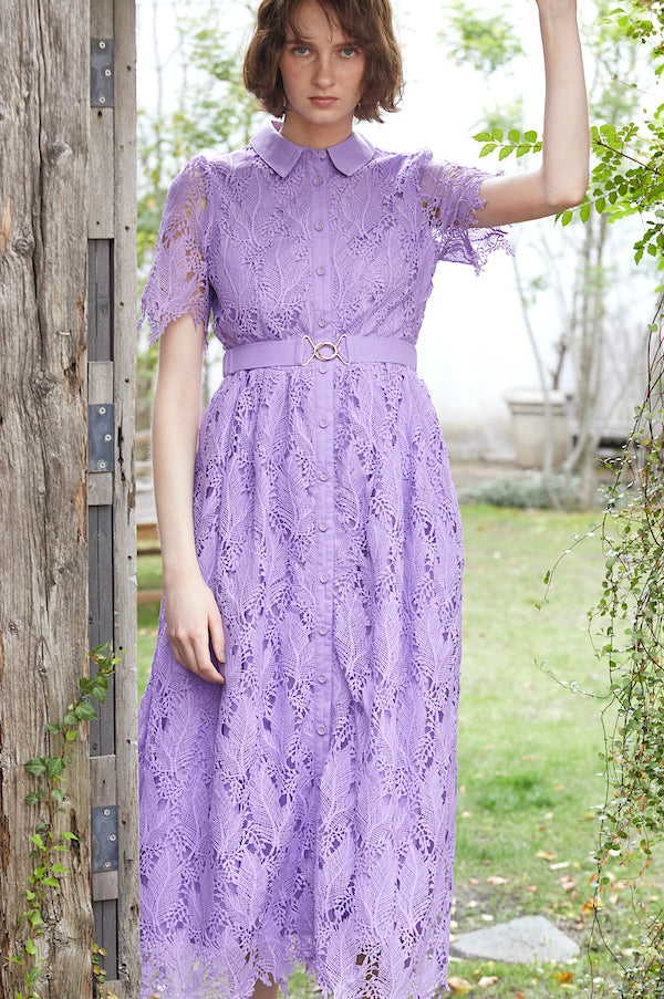 Charlotte Belted Lace Dress <br> -LAV-