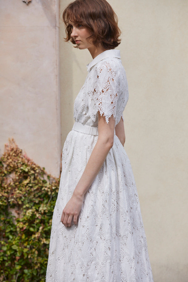 Charlotte Belted Lace Dress <br> -WHT-