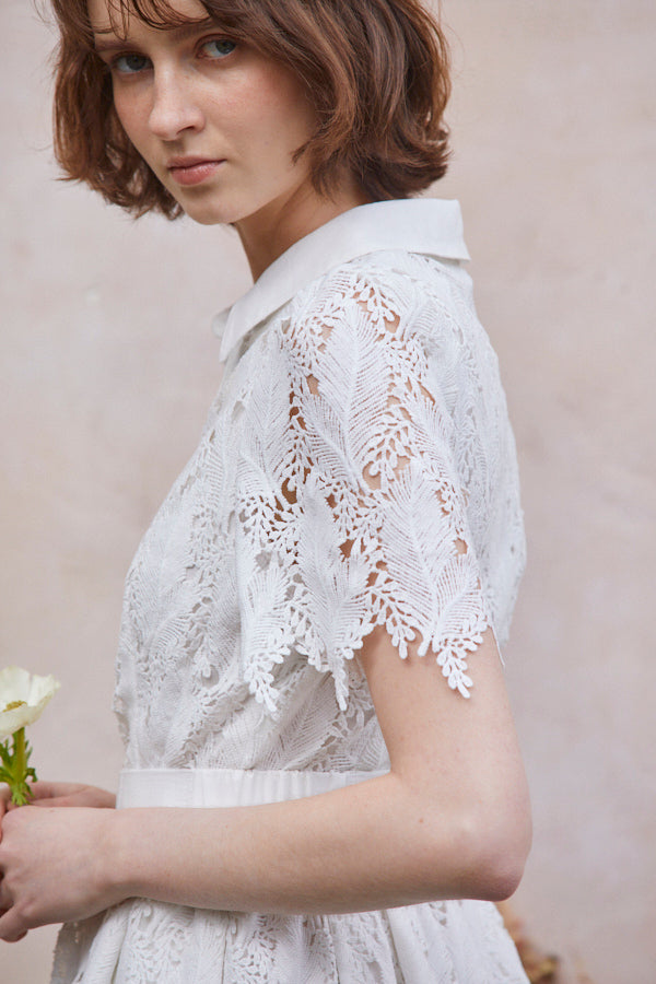 Charlotte Belted Lace Dress <br> -WHT-