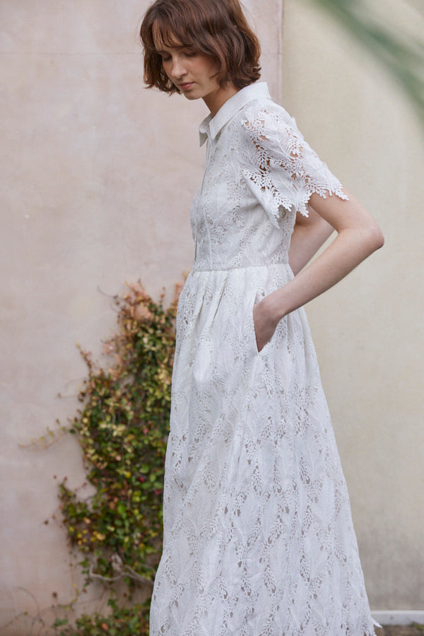 Charlotte Belted Lace Dress <br> -WHT-