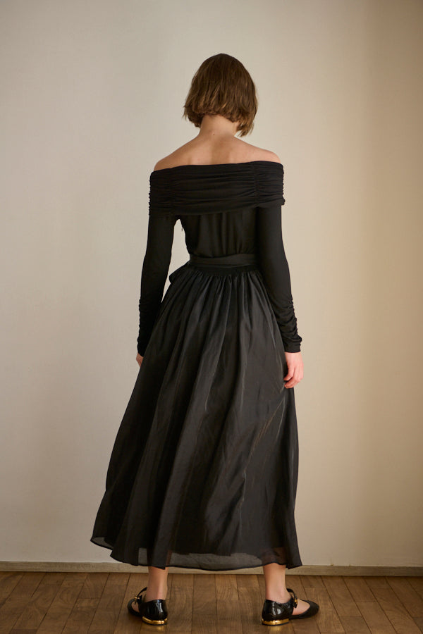 Della Belted Long Dress <br> -BLK-