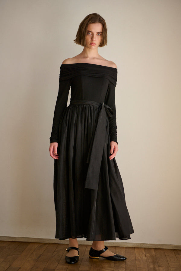 Della Belted Long Dress <br> -BLK-