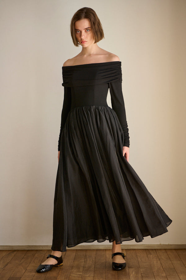 Della Belted Long Dress <br> -BLK-