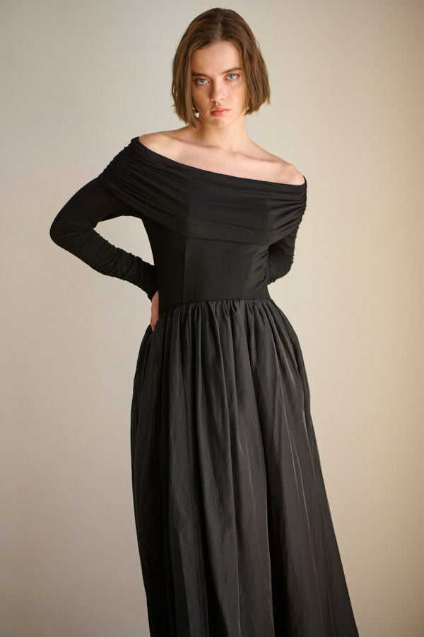 Della Belted Long Dress <br> -BLK-