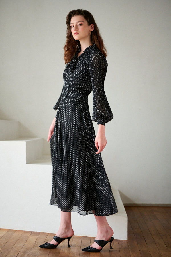 Jasper Pleated Long Sleeve Dress <br> -BLK-