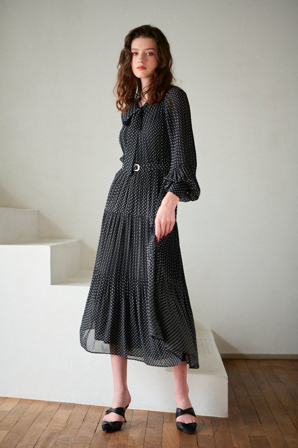 Jasper Pleated Long Sleeve Dress <br> -BLK-