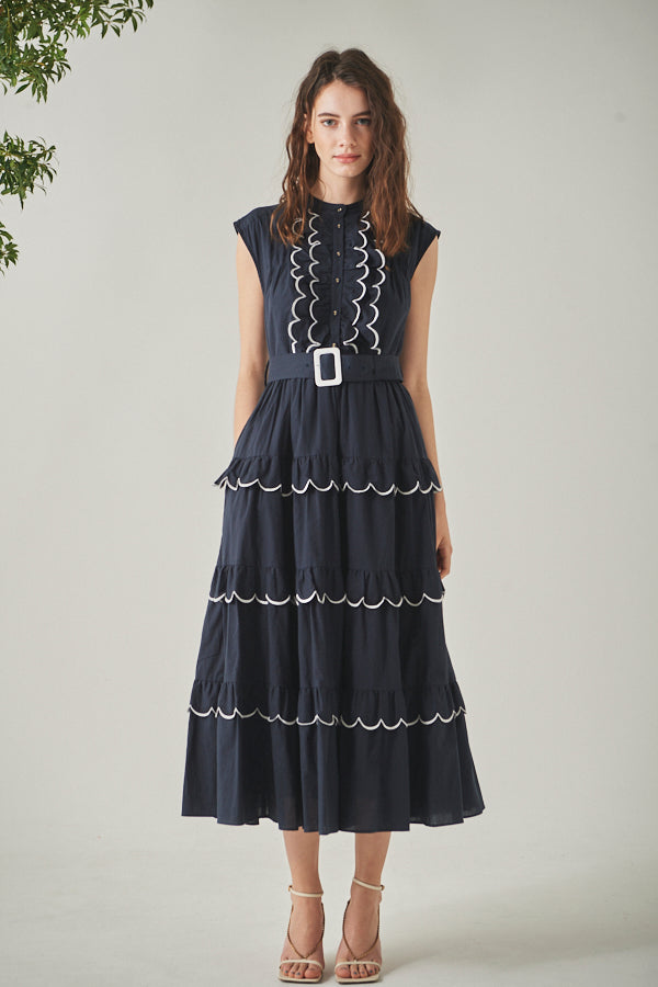 Bonnie Scallop Long Dress <br>-NVY-