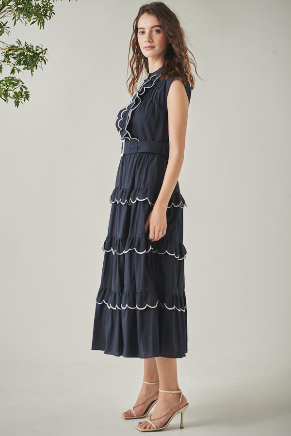 Bonnie Scallop Long Dress <br>-NVY-