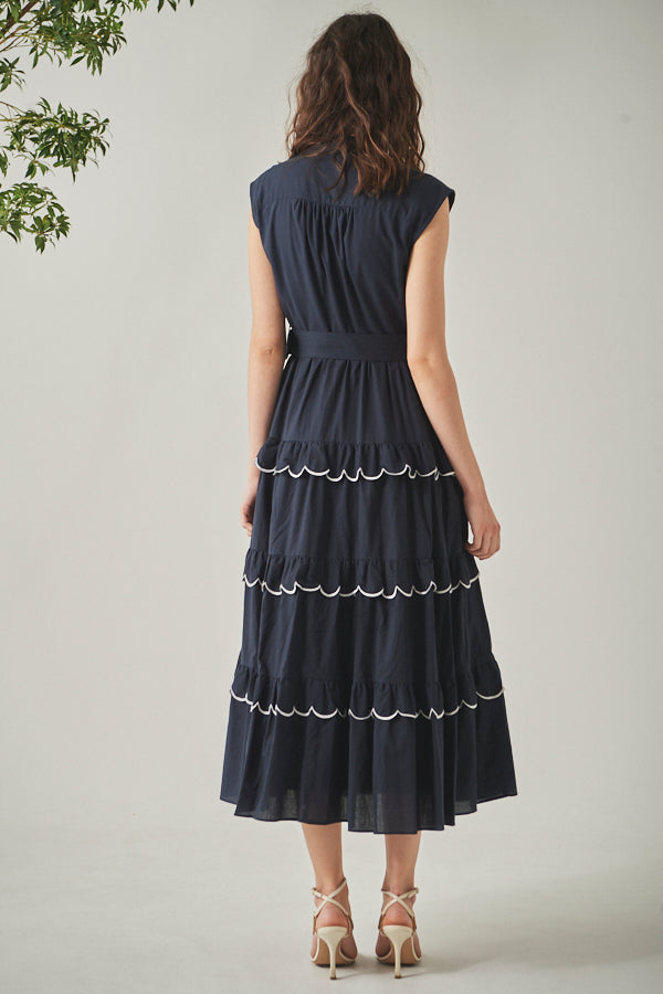 Bonnie Scallop Long Dress <br>-NVY-