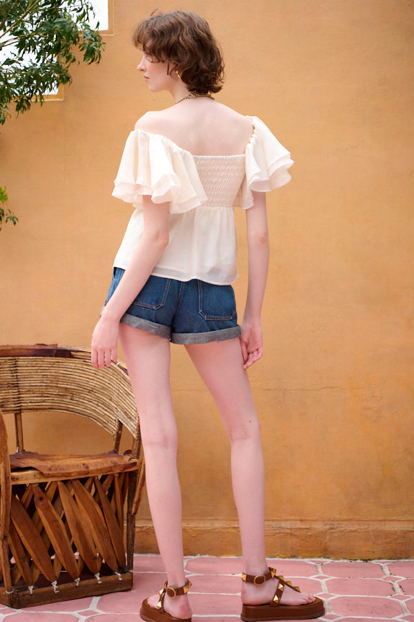 Ella Off-the-shoulder Top <br> -WHT-