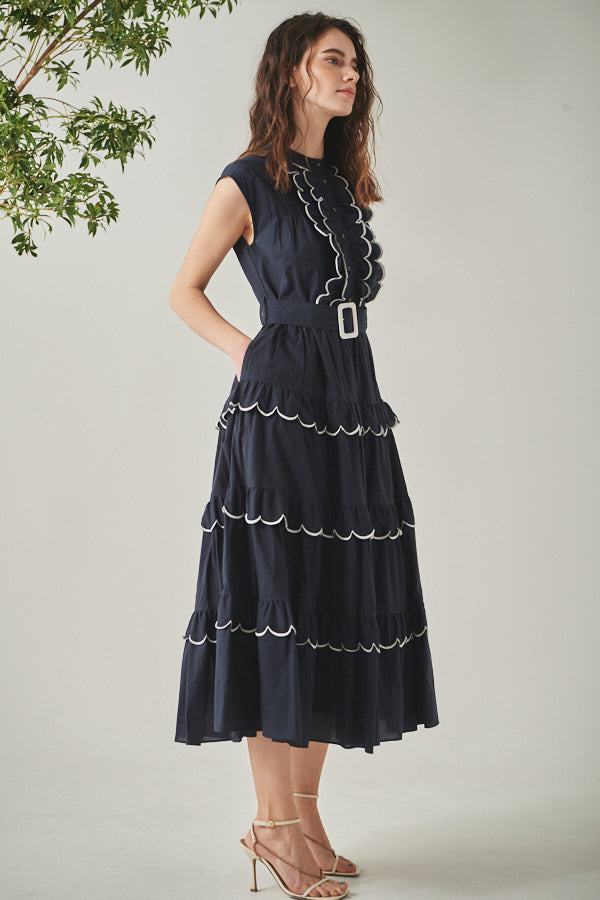 Bonnie Scallop Long Dress <br>-NVY-