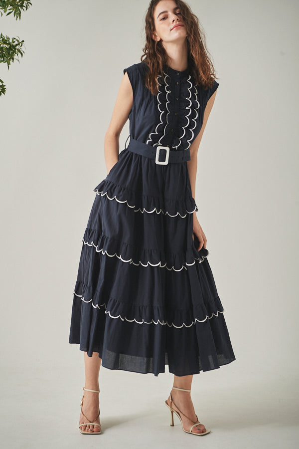 Bonnie Scallop Long Dress <br>-NVY-