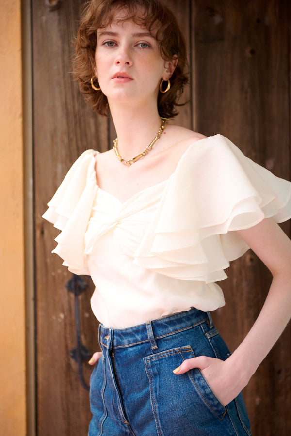 Ella Off-the-shoulder Top <br> -WHT-