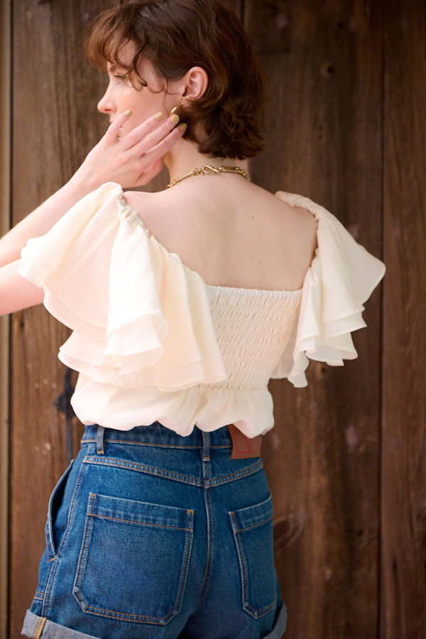 Ella Off-the-shoulder Top <br> -WHT-