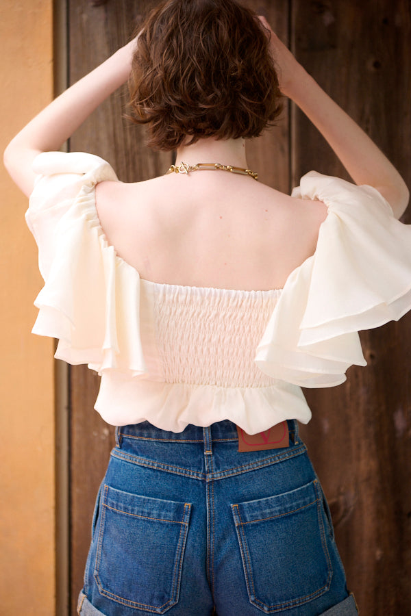 Ella Off-the-shoulder Top <br> -WHT-