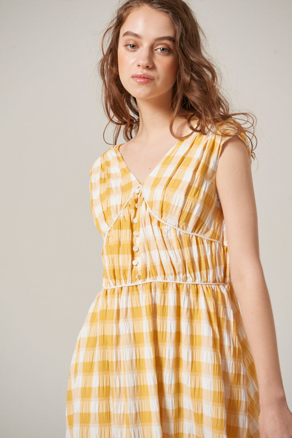 Cleo Plaid Midi Dress <br> -YEL check-