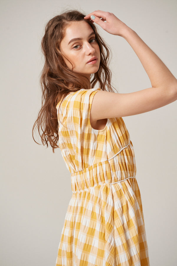 Cleo Plaid Midi Dress <br> -YEL check-