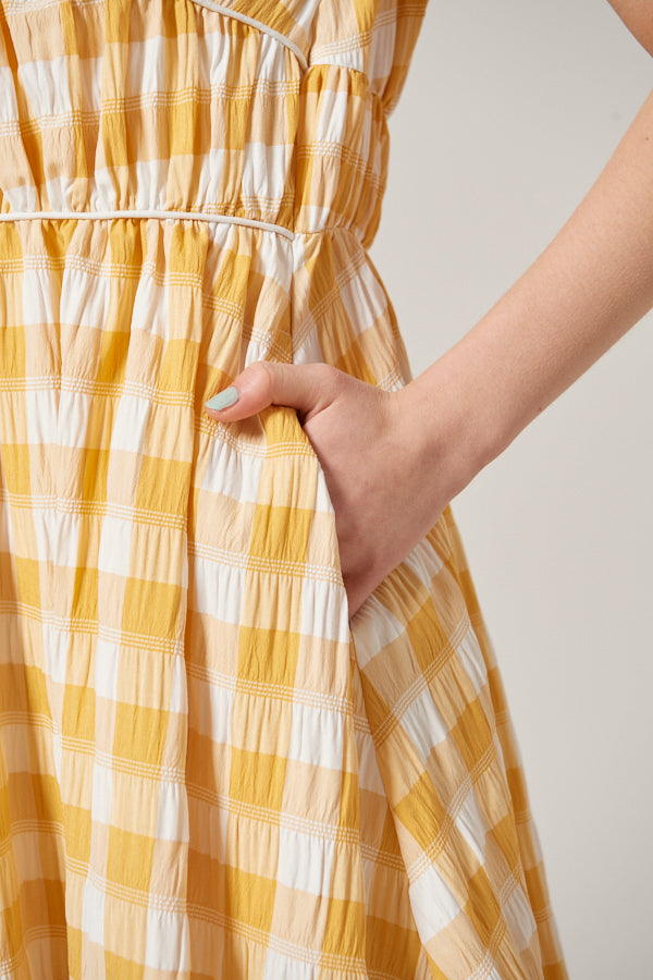 Cleo Plaid Midi Dress <br> -YEL check-