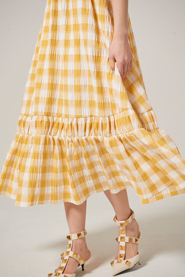 Cleo Plaid Midi Dress <br> -YEL check-