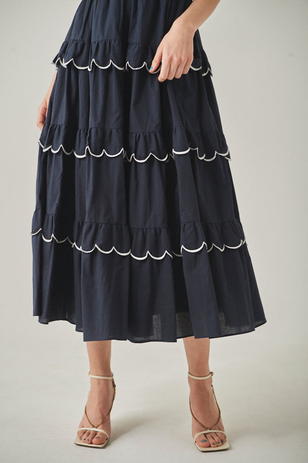 Bonnie Scallop Long Dress <br>-NVY-