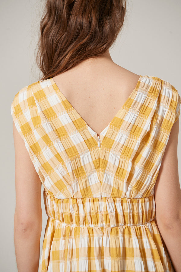 Cleo Plaid Midi Dress <br> -YEL check-