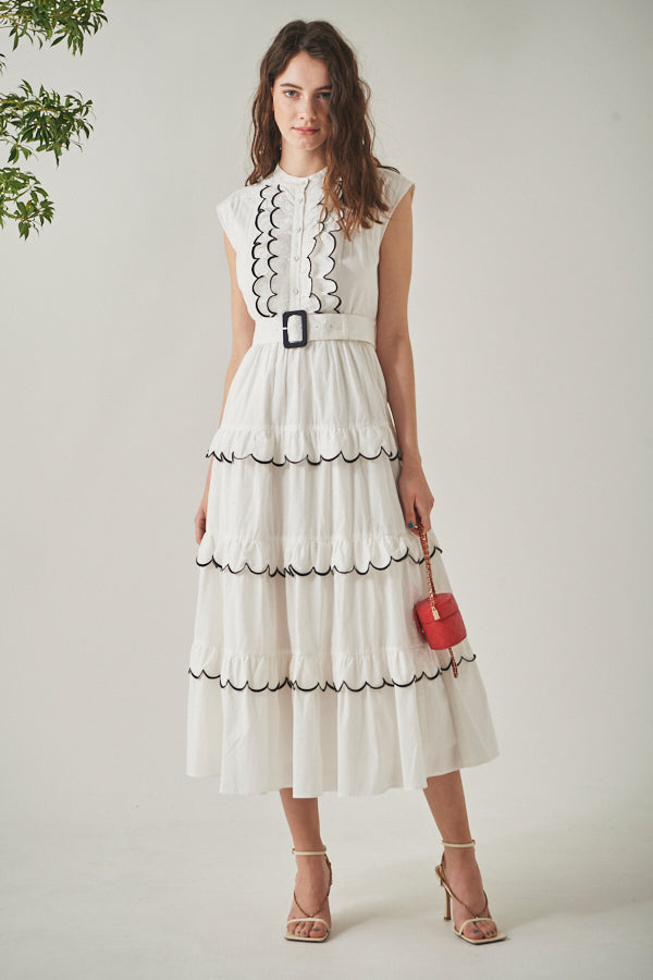 Bonnie Scallop Long Dress <br> -WHT-