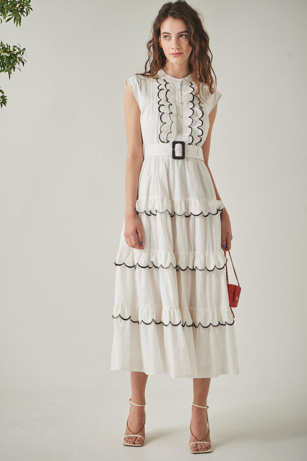 Bonnie Scallop Long Dress <br> -WHT-