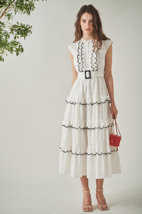 Bonnie Scallop Long Dress <br> -WHT-