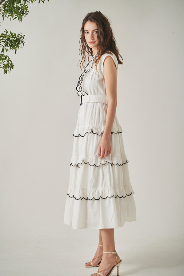 Bonnie Scallop Long Dress <br> -WHT-