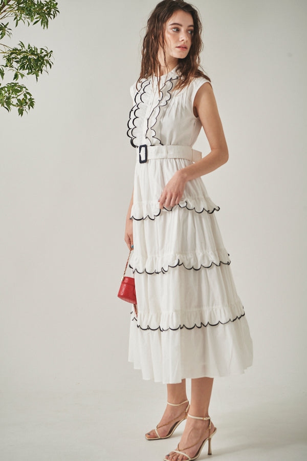 Bonnie Scallop Long Dress <br> -WHT-