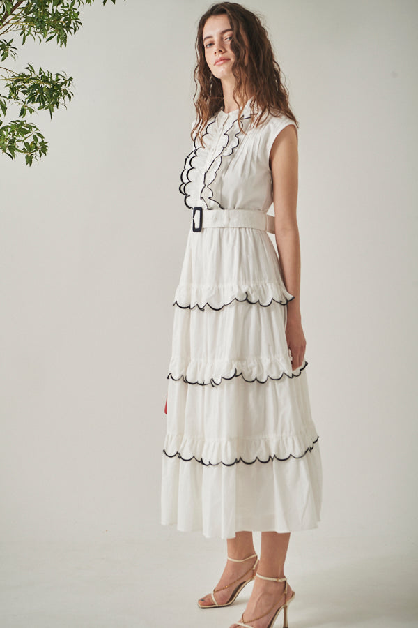 Bonnie Scallop Long Dress <br> -WHT-