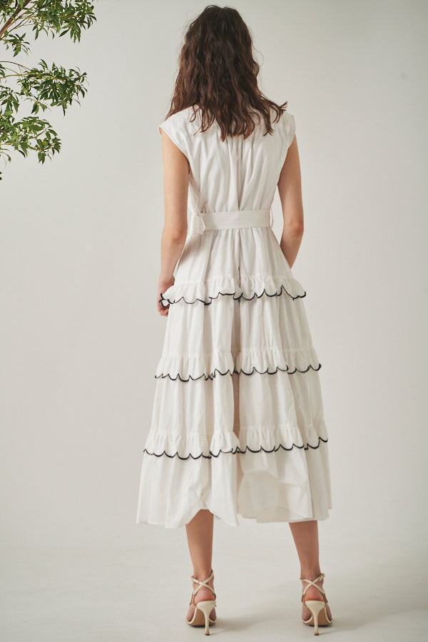 Bonnie Scallop Long Dress <br> -WHT-