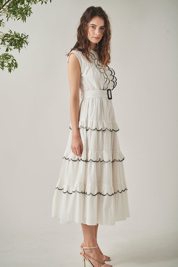 Bonnie Scallop Long Dress <br> -WHT-