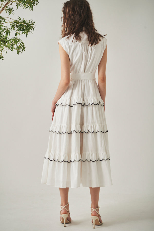 Bonnie Scallop Long Dress <br> -WHT-