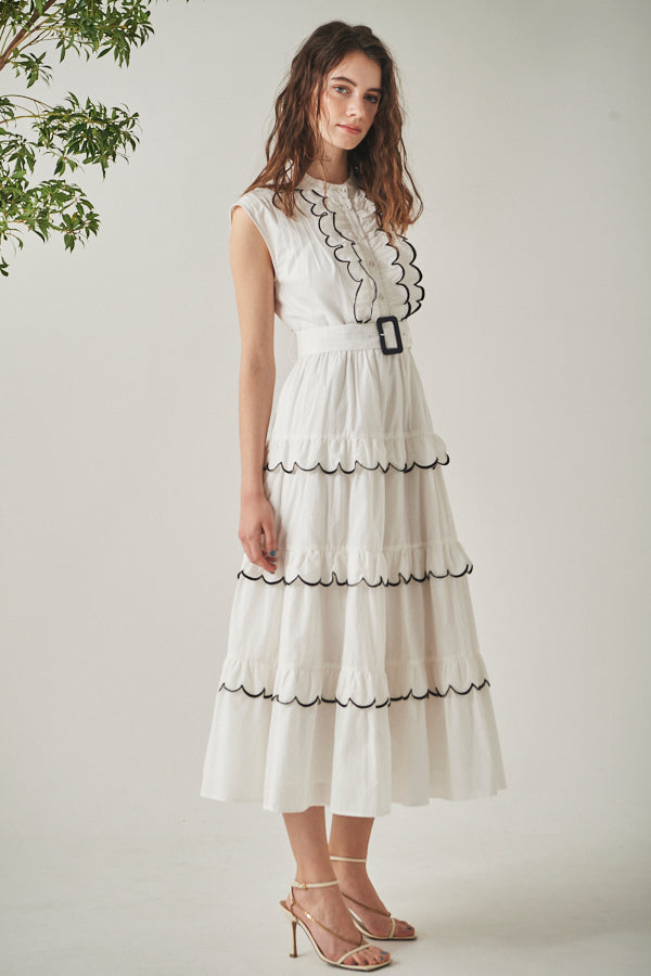 Bonnie Scallop Long Dress <br> -WHT-