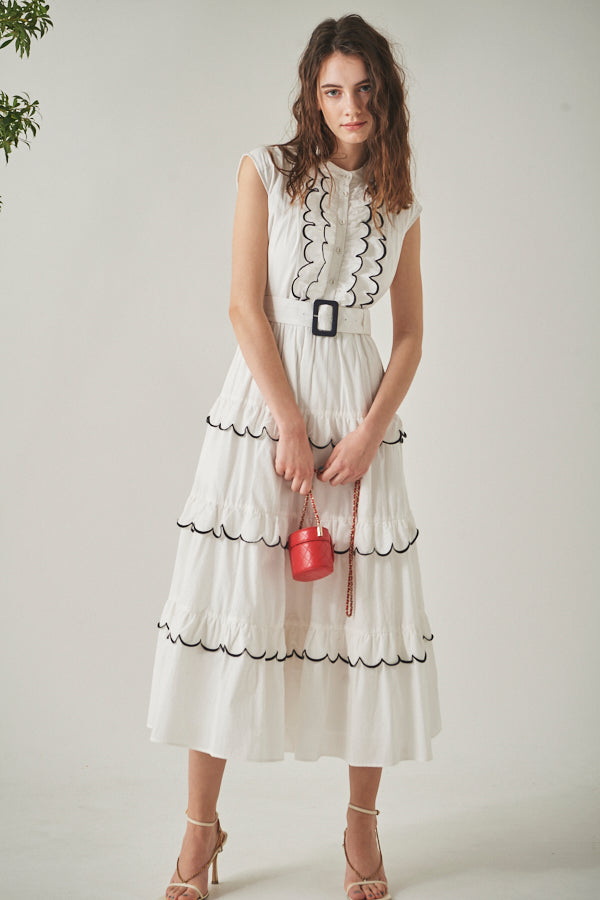 Bonnie Scallop Long Dress <br> -WHT-