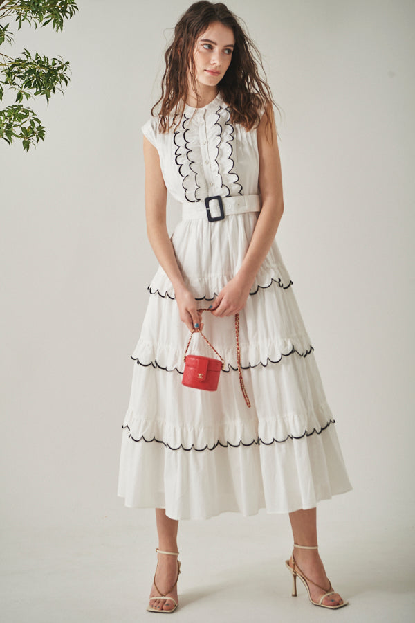 Bonnie Scallop Long Dress <br> -WHT-