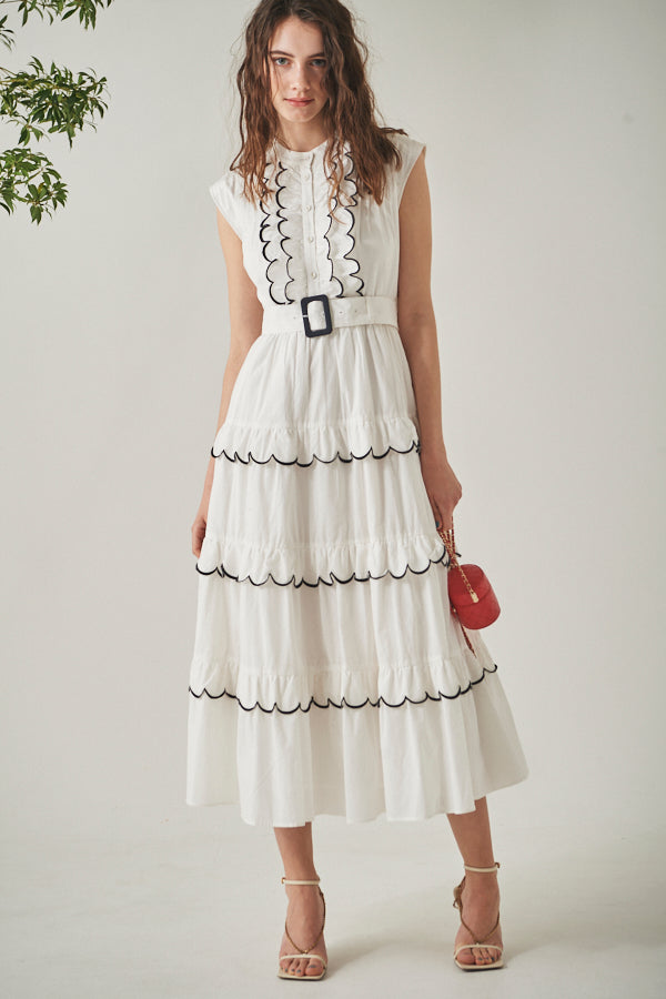 Bonnie Scallop Long Dress <br> -WHT-