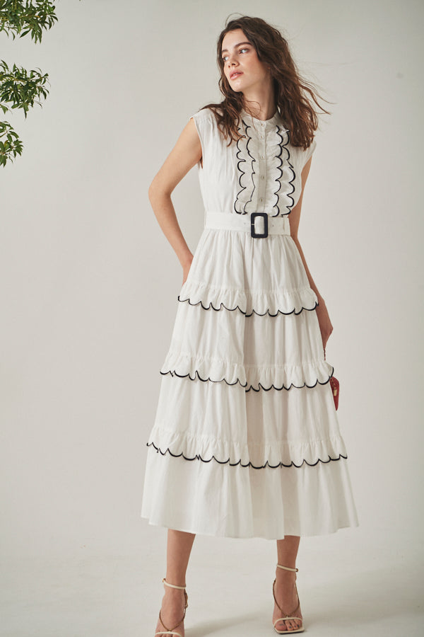 Bonnie Scallop Long Dress <br> -WHT-