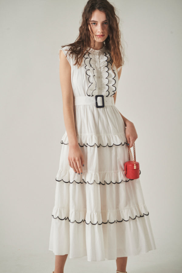 Bonnie Scallop Long Dress <br> -WHT-