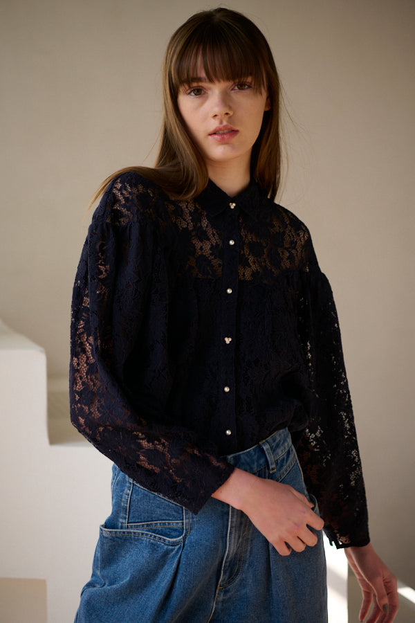 Betty Lace Blouse  <br>  -NVY-