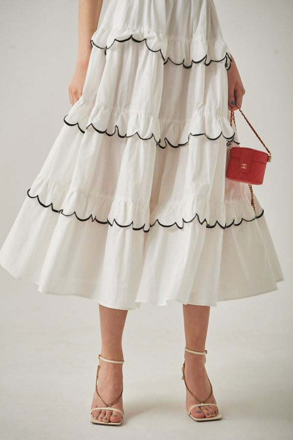 Bonnie Scallop Long Dress <br> -WHT-