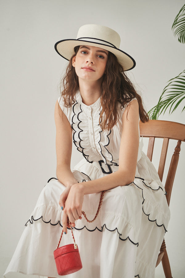 Bonnie Scallop Long Dress <br> -WHT-