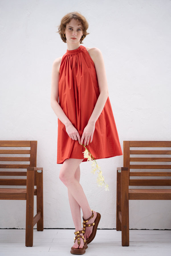 Clara Back Ribbon Dress <br> -Orange RED-